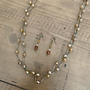 Gold Beaded Necklace and Earrings Set